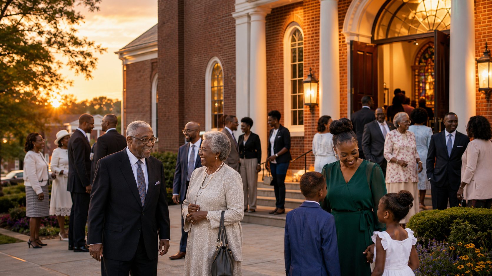 Greater Mount Zion church family gathering outside the sanctuary